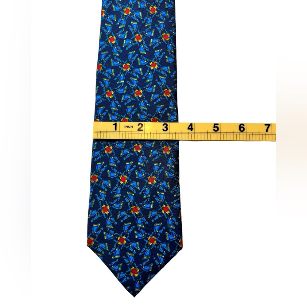 Longchamp Vintage Italian Silk Horse Head Tie in Blue Design - Picture 6 of 7